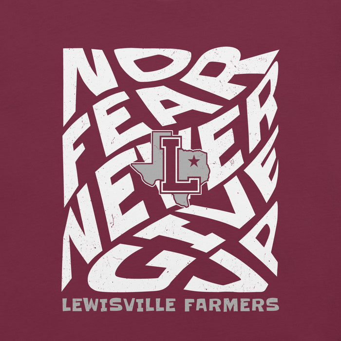 Close-up view of Lewisville High School Farmers Maroon Premium Unisex T-shirt 236
