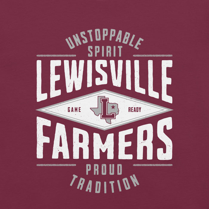 Close-up view of Lewisville High School Farmers Maroon Premium Unisex T-shirt 210