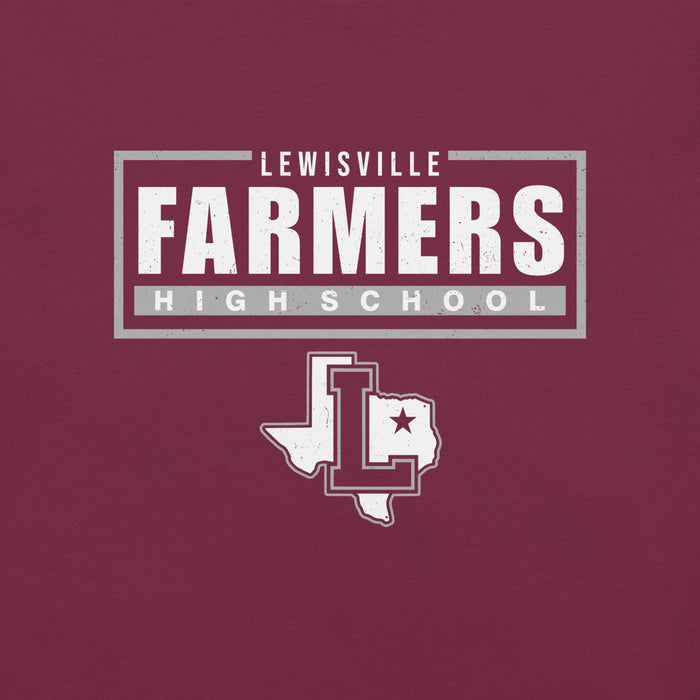 Close-up view of Lewisville High School Farmers Maroon Premium Unisex T-shirt 049