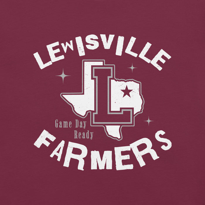 Close-up view of Lewisville High School Farmers Maroon Premium Unisex T-shirt 228
