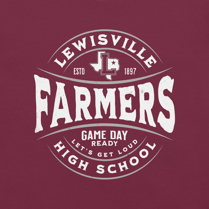 Close-up view of Lewisville High School Farmers Maroon Premium Unisex T-shirt 218