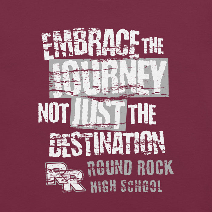 Close-up view of Round Rock High School Dragons Maroon Premium Unisex T-shirt 232
