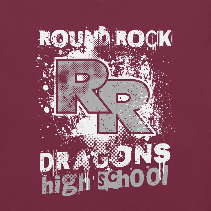 Close-up view of Round Rock High School Dragons Maroon Premium Unisex T-shirt 205
