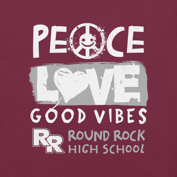 Close-up view of Round Rock High School Dragons Maroon Premium Unisex T-shirt 240