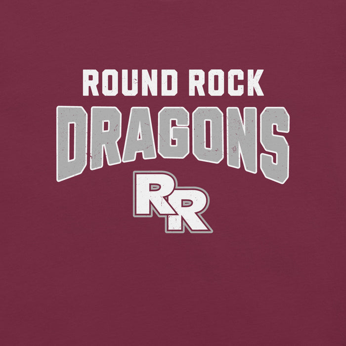 Close-up view of Round Rock High School Dragons Maroon Premium Unisex T-shirt 234