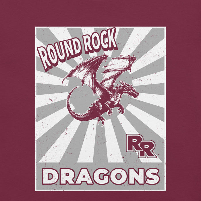 Close-up view of Round Rock High School Dragons Maroon Premium Unisex T-shirt 226