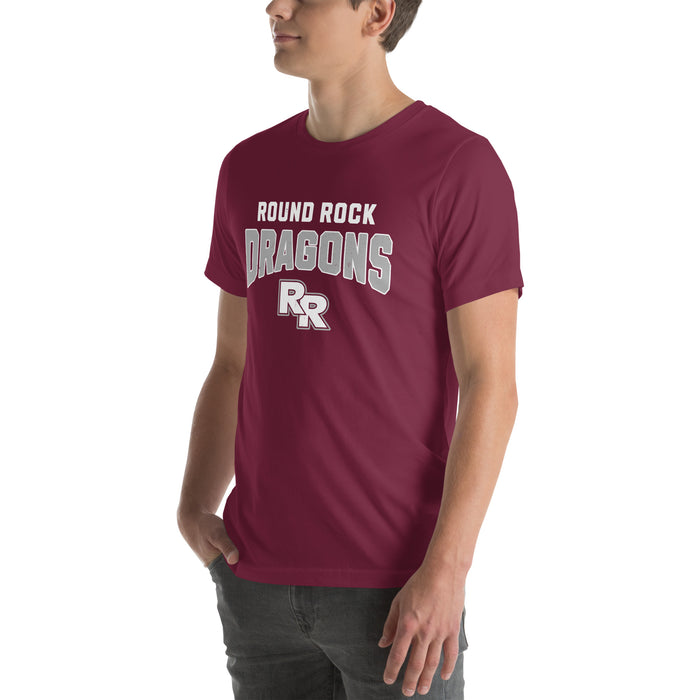 Man wearing Round Rock High School Dragons Maroon Premium Unisex T-shirt 234