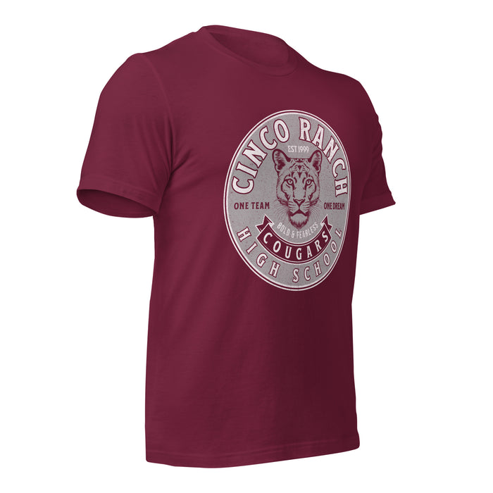 Cinco Ranch High School Cougars Premium Maroon Unisex T-shirt 204b