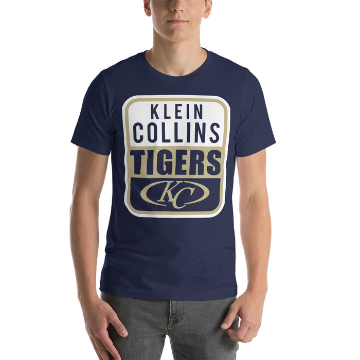 Man wearing a Klein Collins High School Tigers Premium Navy T-shirt 01