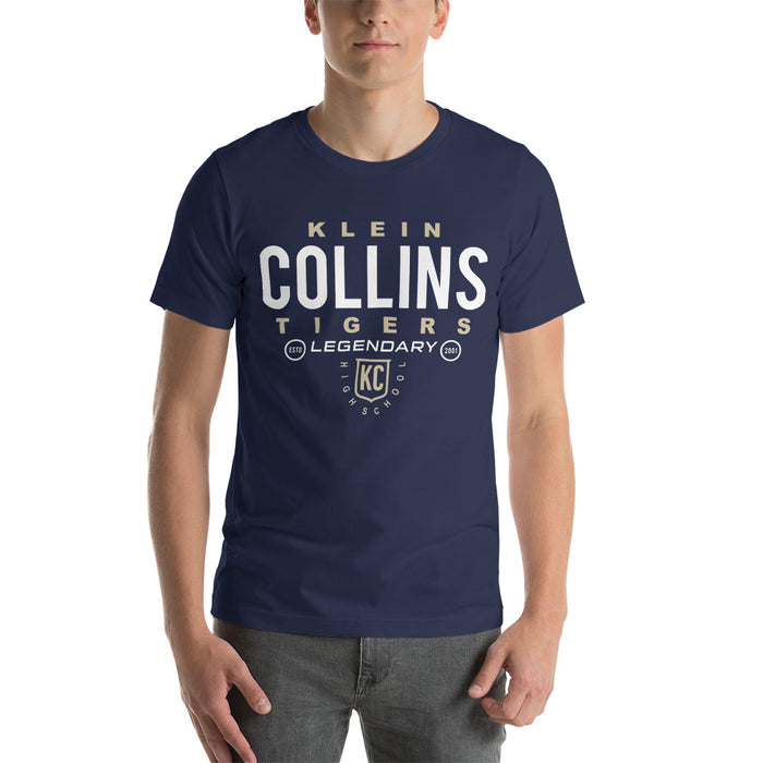 Man wearing a Klein Collins High School Tigers Premium Navy T-shirt 03