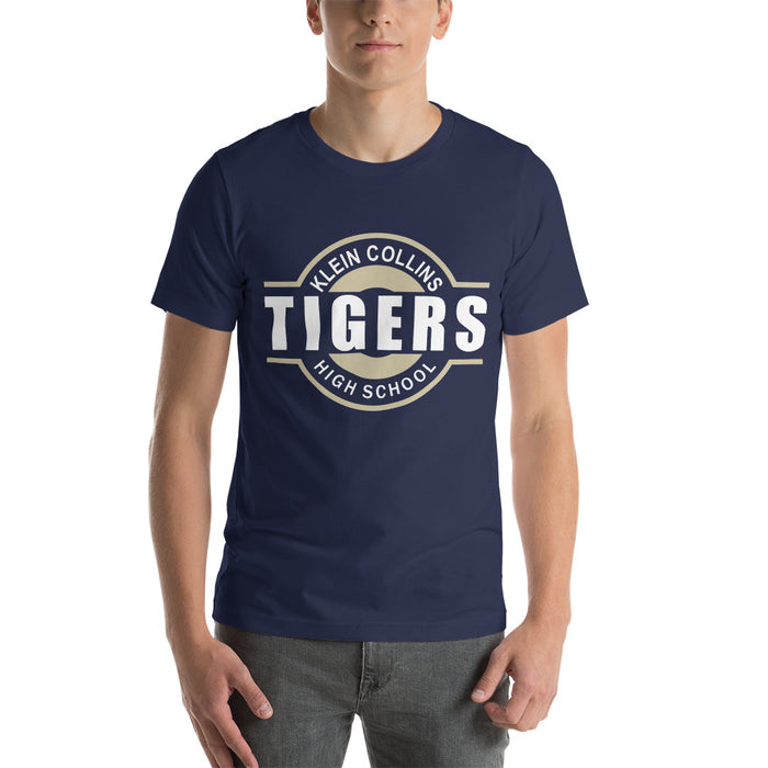 Man wearing a Klein Collins High School Tigers Premium Navy T-shirt 11