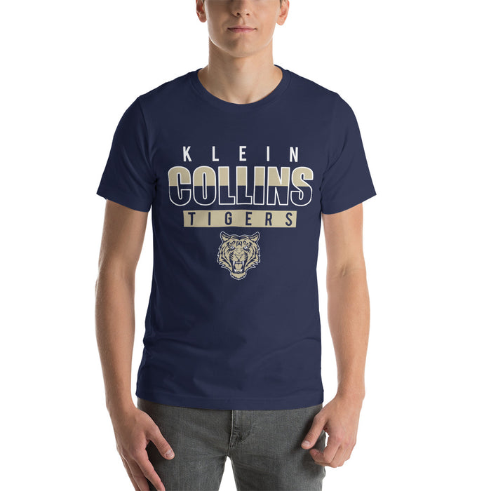 Man wearing a Klein Collins High School Tigers Premium Navy T-shirt 23