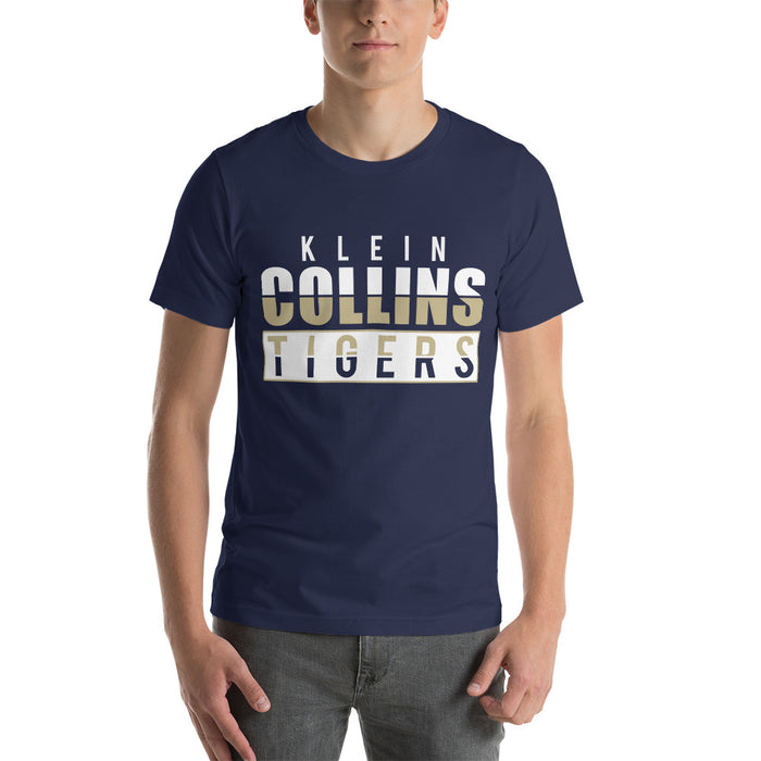 Man wearing a Klein Collins High School Tigers Premium Navy T-shirt 31