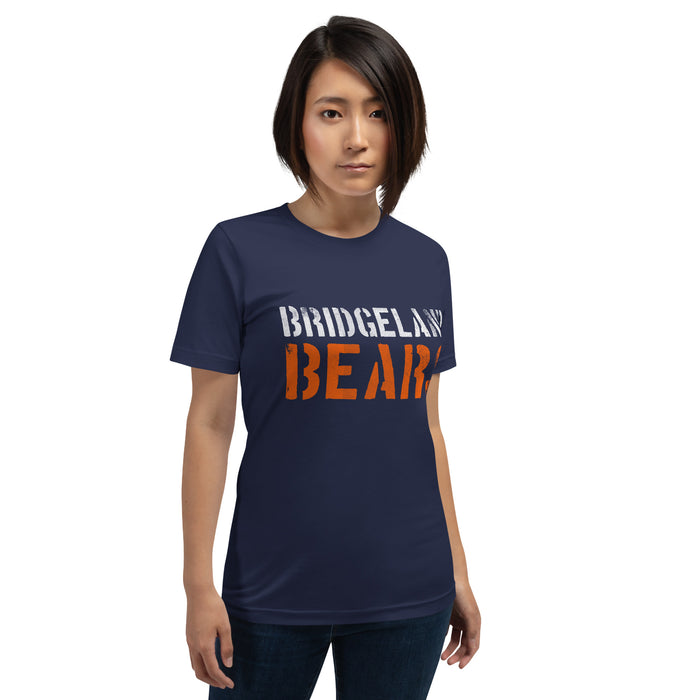 Woman wearing a Bridgeland High School Bears Premium Navy Unisex T-shirt 17