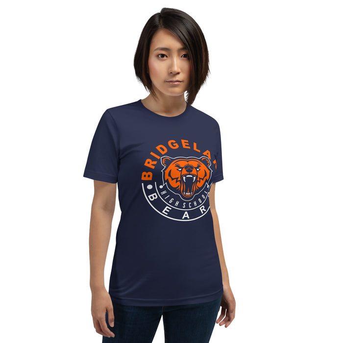 Woman wearing a Bridgeland High School Bears Premium Navy Unisex T-shirt 19