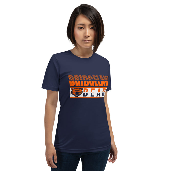 Woman wearing a Bridgeland High School Bears Premium Navy Unisex T-shirt 31