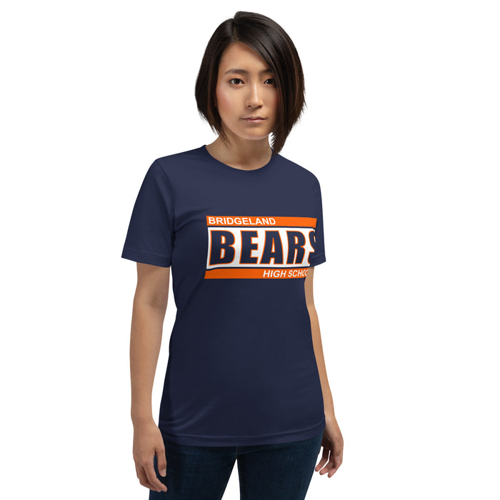 Woman wearing a Bridgeland High School Bears Premium Navy Unisex T-shirt 72