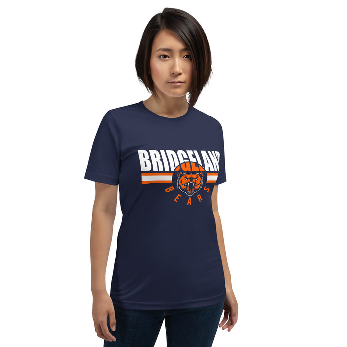 Woman wearing a Bridgeland High School Bears Premium Navy Unisex T-shirt 101