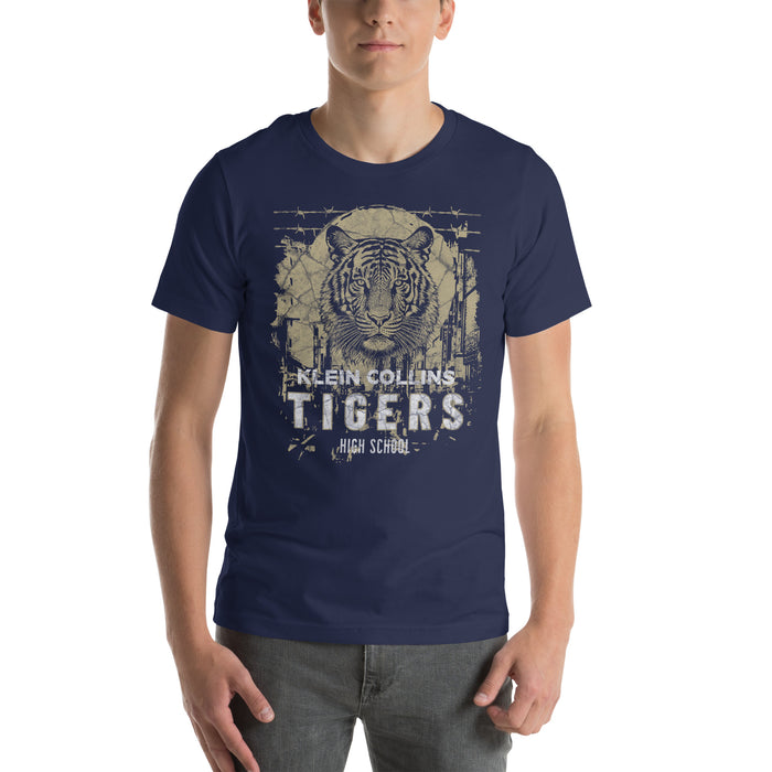 Man wearing a Klein Collins High School Tigers Premium Navy T-shirt 211