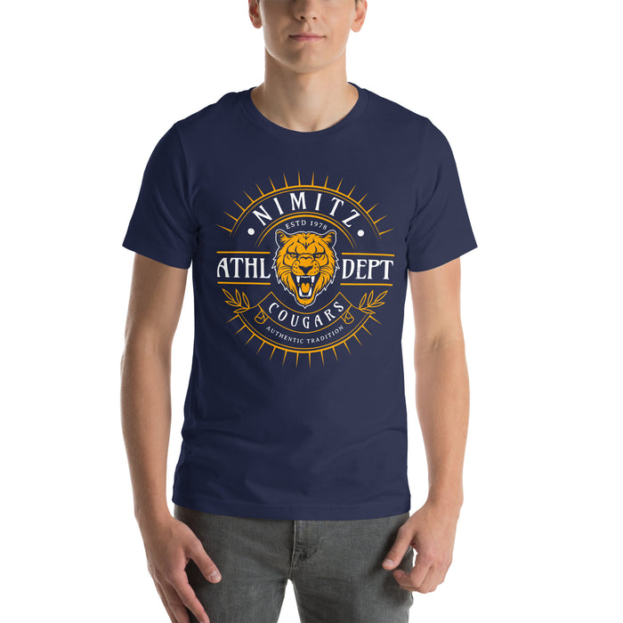 Man wearing Nimitz High School Cougars Navy Blue Premium Unisex T-shirt 201