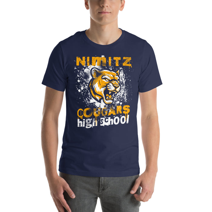 Man wearing Nimitz High School Cougars Navy Blue Premium Unisex T-shirt 205