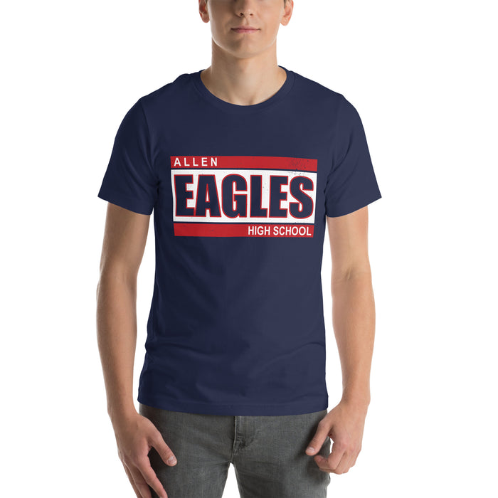 Man wearing Allen High School Eagles Premium Navy Blue Unisex T-shirt 098