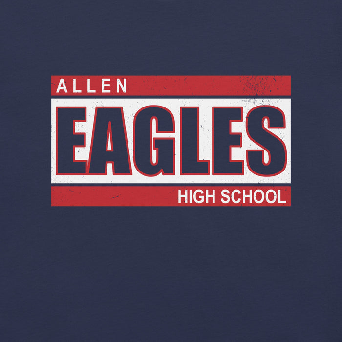 Close-up view of Allen High School Eagles Premium Navy Blue Unisex T-shirt 098