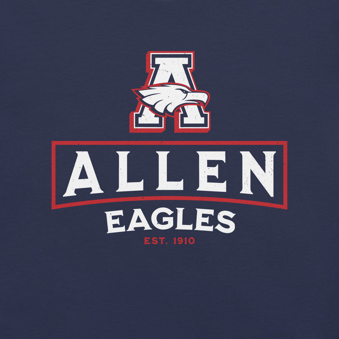 Close-up view of Allen High School Eagles Premium Navy Blue Unisex T-shirt 227