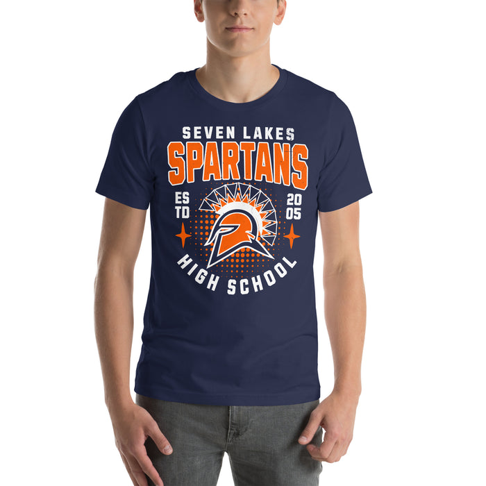 Man wearing Seven Lakes High School Spartans Navy Premium Unisex T-shirt 204