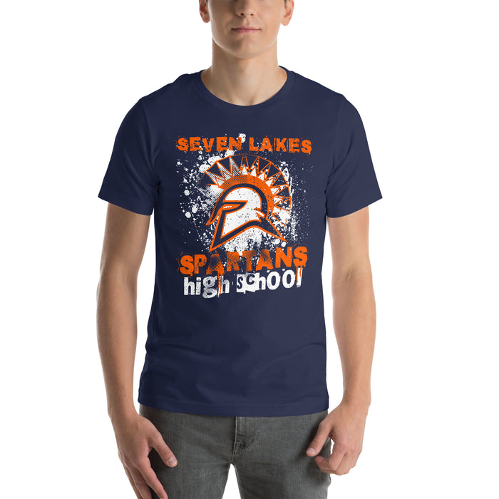 Man wearing Seven Lakes High School Spartans Navy Premium Unisex T-shirt 205