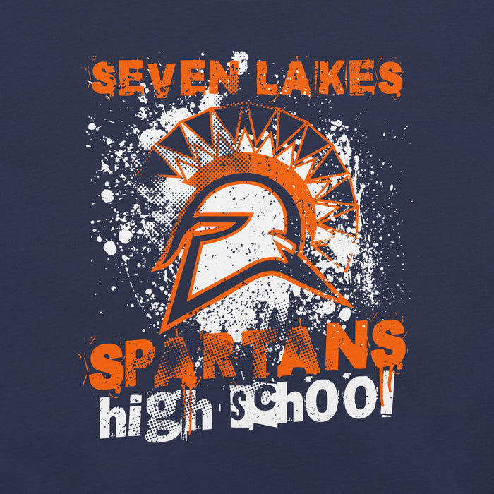 Close-up view of Seven Lakes High School Spartans Navy Premium Unisex T-shirt 205