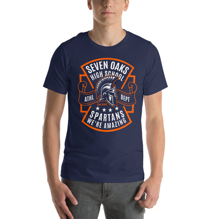 Man wearing Seven Lakes High School Spartans Navy Premium Unisex T-shirt 207