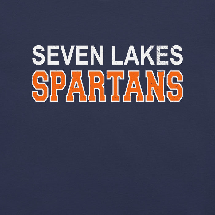 Close-up view of Seven Lakes High School Spartans Navy Premium Unisex T-shirt 010