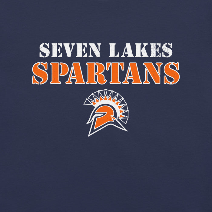 Close-up view of Seven Lakes High School Spartans Navy Premium Unisex T-shirt 222