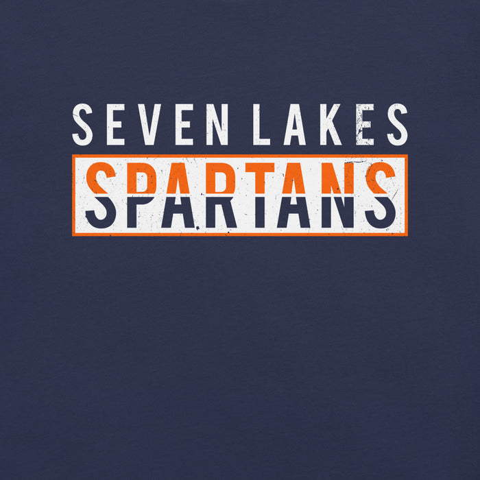 Close-up view of Seven Lakes High School Spartans Navy Premium Unisex T-shirt 031