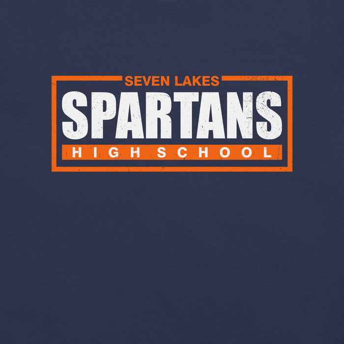 Close-up view of Seven Lakes High School Spartans Navy Premium Unisex T-shirt 049