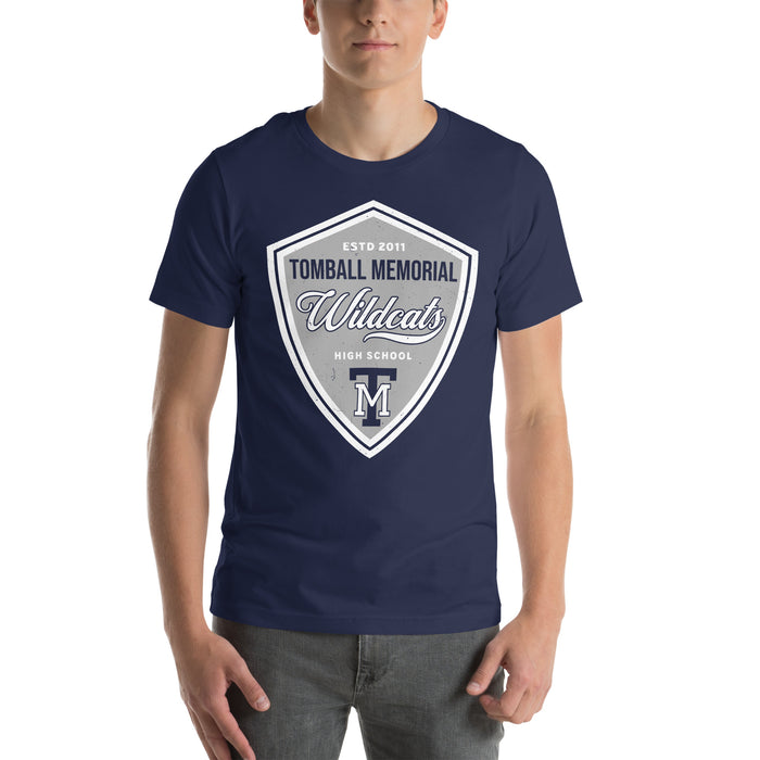 Man wearing Tomball Memorial High School Wildcats Navy Premium Unisex T-shirt 225