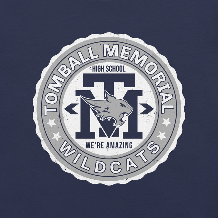 Close-up view of Tomball Memorial High School Wildcats Navy Premium Unisex T-shirt 216