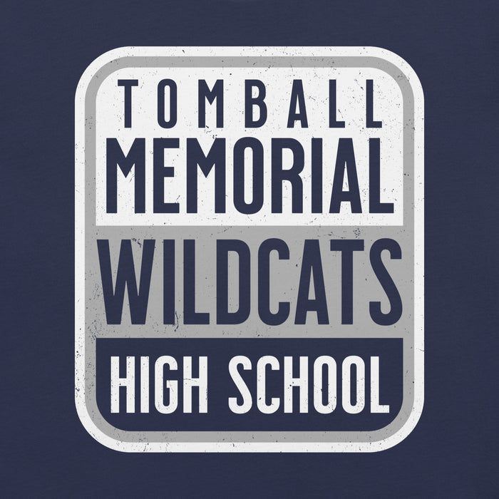 Close-up view of Tomball Memorial High School Wildcats Navy Premium Unisex T-shirt 001