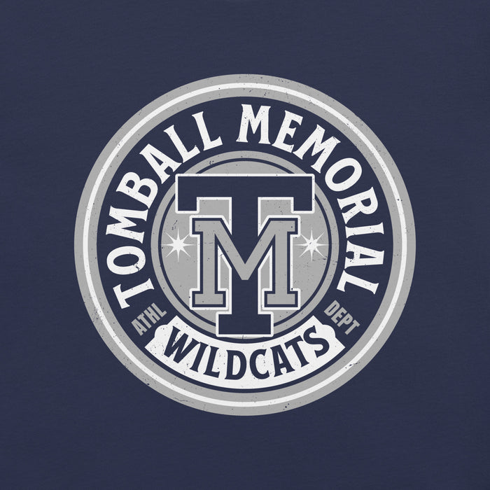 Close-up view of Tomball Memorial High School Wildcats Navy Premium Unisex T-shirt 220