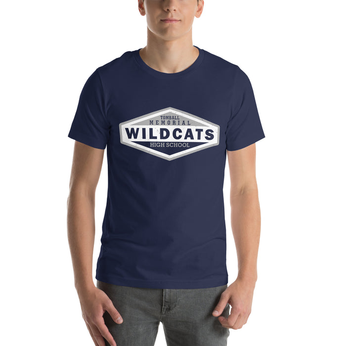 Man wearing Tomball Memorial High School Wildcats Navy Premium Unisex T-shirt 009