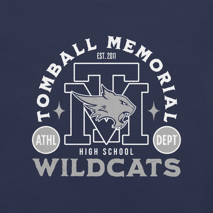 Close-up view of Tomball Memorial High School Wildcats Navy Premium Unisex T-shirt 208