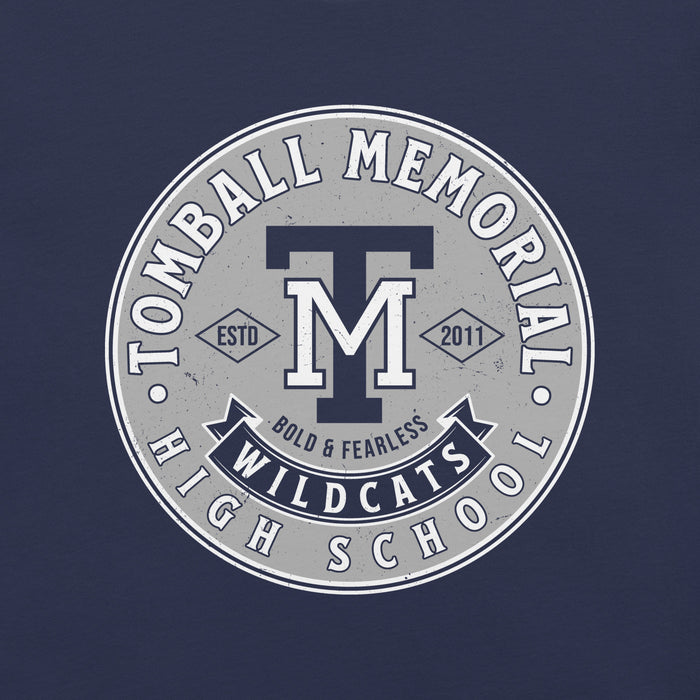 Close-up view of Tomball Memorial High School Wildcats Navy Premium Unisex T-shirt 215