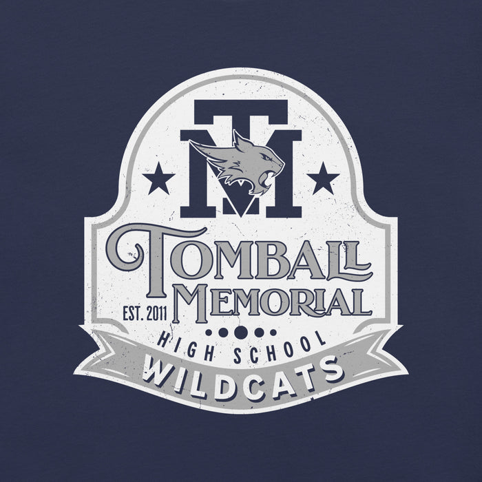 Close-up view of Tomball Memorial High School Wildcats Navy Premium Unisex T-shirt 201