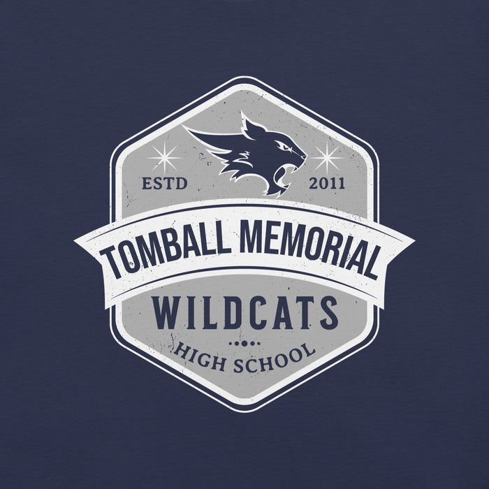 Close-up view of Tomball Memorial High School Wildcats Navy Premium Unisex T-shirt 209