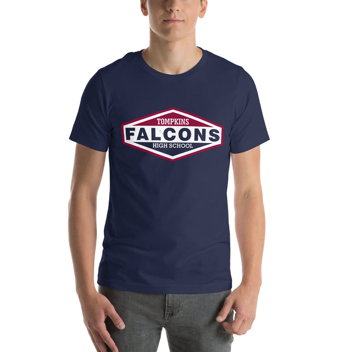 Man wearing Tompkins High School Falcons Navy Premium Unisex T-shirt 009