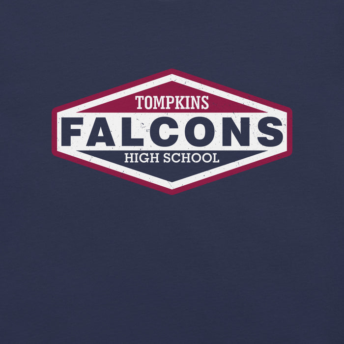 Close-up view of Tompkins High School Falcons Navy Premium Unisex T-shirt 009