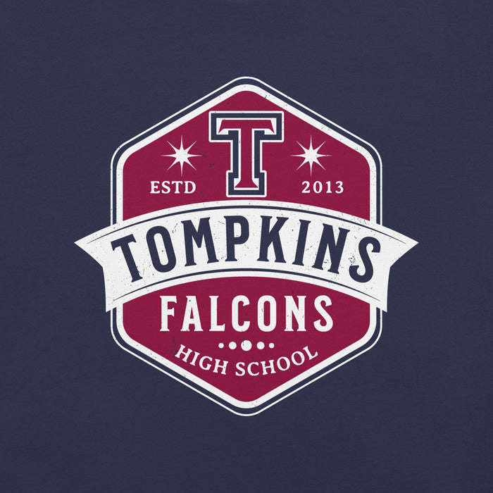 Close-up view of Tompkins High School Falcons Navy Premium Unisex T-shirt 209