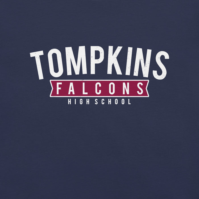 Close-up view of Tompkins High School Falcons Navy Premium Unisex T-shirt 021