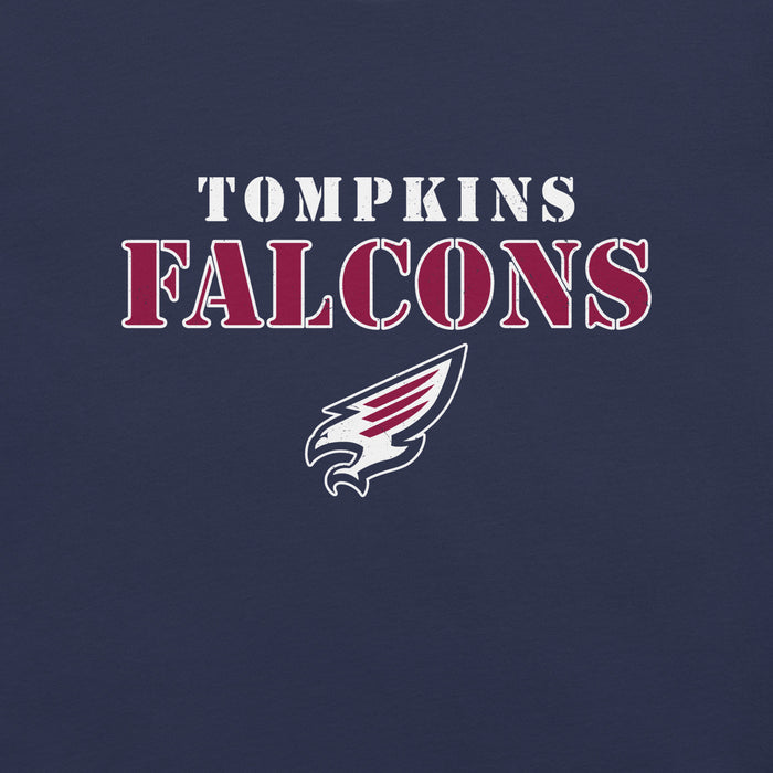 Close-up view of Tompkins High School Falcons Navy Premium Unisex T-shirt 222